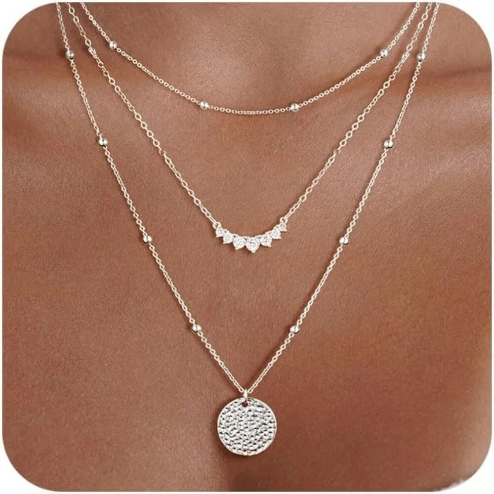 Gold/Silver Layered Necklaces for Women,Dainty 14k Gold Plated Stackable Choker